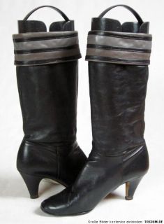 Vintage Stiefel 40 Leder Schwarz Grau Boots VTG