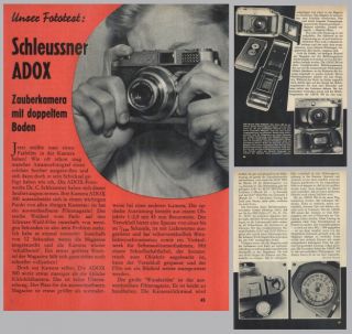 Adox 300 Kamera mit Wechselmagazin   Original Testbericht von 1957