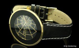 Excellanc Damenuhr Leder schwarz gold Spinne Spinnennetz Damen Uhr