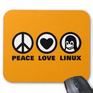 Peace, Love, Linux   in Orange Mouse Mats