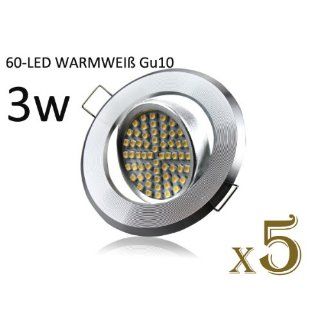 5er Set LED Einbaustrahler 60 LEDs 230V 3W GU10   schwenkbar,Warmweiss