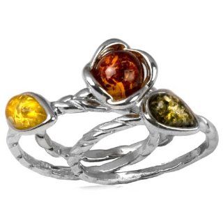Amber by Graciana Damen Ring Blume mit Blättern Draht 925