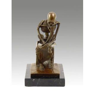 Moderne Kunst Skelett Bronze auf Marmor (Der Denker) Milo 