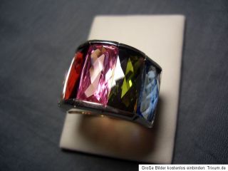 Alter schwerer massiver 925 Silber Designer Ring mit 5 Farbsteinen