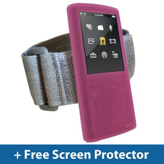 Pink Silicone Skin Case Cover Armband for Sony Walkman NWZ E463 NWZ