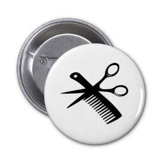 black hairdresser comb scissors pinback buttons