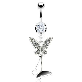 Bauchnabel Piercing   Schmetterling Kette Anhänger Silber Klar #35