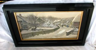 Altes signiertes Gemälde  Vinter i Landsbyen  mit Schellack Rahmen