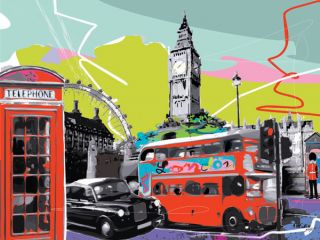 Tandem Londres London Collage Fertig Bild 60x80 Wandbild
