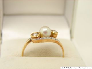 Brillant Diamant Perl Ring 585 Gold 14kt Damen Goldschmuck Schmuck
