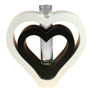 Deko Vase 2 Herzen   Holz mit Glaseinsatz (schwarz, weiß, Glas