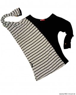 Asymmetrisches Kleid Pullover Top + Gürtel schwarz braun gestreift Gr