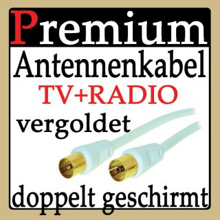 Antennenkabel Koaxialstecker weiß TV Koax Kabel vergoldet 3,75m