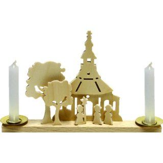 Holz Bastelset 3 D   Kerzenhalter Kirche mit Sternsinger   natur