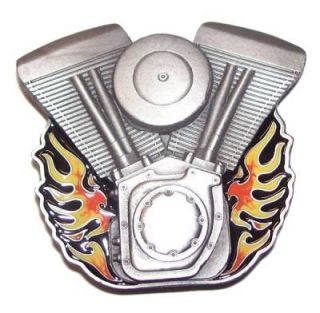 Buckle Gürtelschnalle Harley Motor mit Flammen