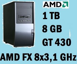 GAMER PC KOMPLETT RECHNER AMD FX 8120 8x3,1GHz 8GB DDR3 RAM 1TB GT430