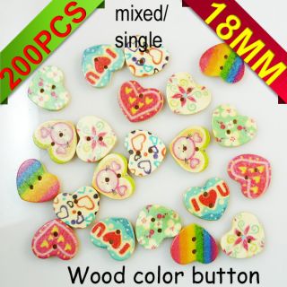 200PCS hearts shape painting wood cloth sewing button charms crafts