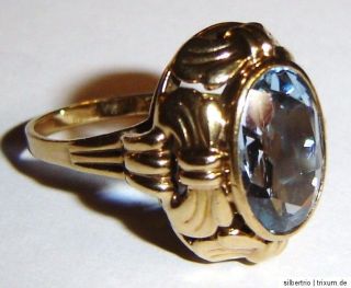 antik Ring 333 Gold gr. Blautopas o.Aquamarin tolle Fassung 3,6 g Gr