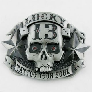 Lucky 13 Star Skull Men Buckle Genuine Leather Belt NEW