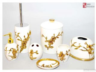 teiliges Keramik Bad Set GOLD *Seifenspender *Abfalleimer* SOFIA Set