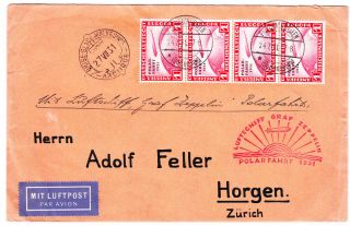 Reich Zeppelin Brief Polarfahrt 1931 Malyguin Schweiz 4er Streifen 456