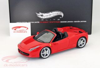 Ferrari 458 Italia Spider Baujahr 2011 rot / red 1:18 HotWheels Elite