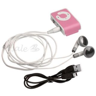Micro SD/TF Karte USB MP3 Musik Player Spieler Clip + Ohrhörer Pink
