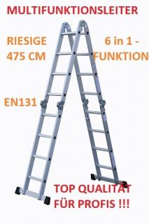 6IN1 ALU ANLEGELEITER LEITER MEHRZWECKLEITER 475 CM NEU