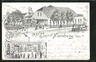 tolle AK Niemberg, Auf dem Bahnhof 1899