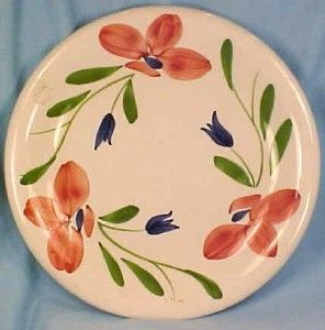 Red & Blue Flowers Pottery Dinner Plate Maxam Italy Vintage Hand