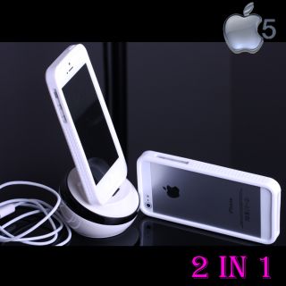 iPhone 5 Dockingstation mit Kabel +Weiß Bumper Tasche Hülle