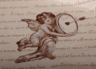 Jacquard Musizierende Engel Weihnachten Braun Schriftzug Stoff