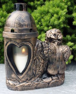 Bronze ENGEL GRABLICHT Grablampe Grablaterne Grabschmuck Grabengel