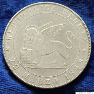 Münze Silbermünze Replik Italien Veneta 5 Lire 1848