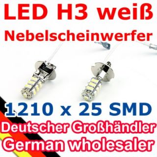 2x 25 SMD Birne LED Lampe Leuchte 12V Xenon Weiß   H3
