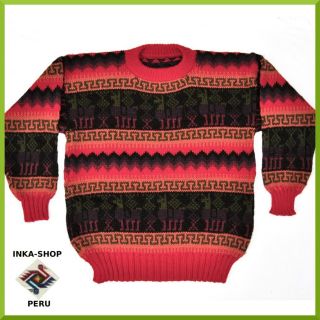 INKA SHOP II PERU: Kinder Pullover m. ALPAKA Alpaca Rundhals rot bunt