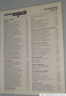 Märklin Magazin Inhaltsverzeichnis 1986/87/88