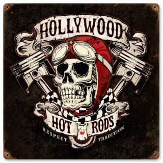 Hollywood Hot Rods Skull Pistons Kolben Vintage Retro Sign Blechschild