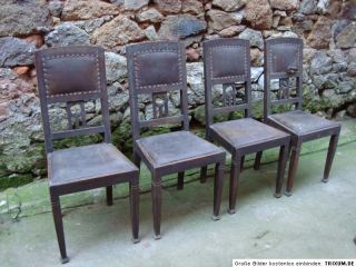 Stühle Antik 4 Stück Dachbodenfund unrestauriert Leder und Eiche