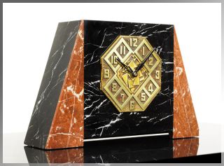 Unique 1920s French ART DECO High Style MANTEL CLOCK Bronze & Marble