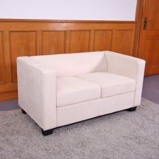 2er Couch Sofa Loungesofa M65, creme schwarz rot, Leder Mikrofaser