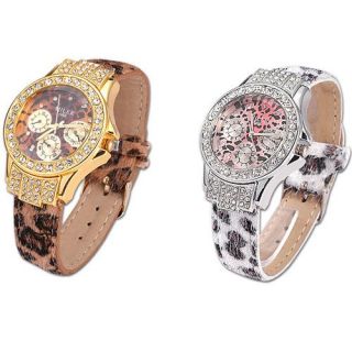 NEU Leopard Luxus Strass Quarz Damen Geschenke Uhr Armbanduhr Damenuhr