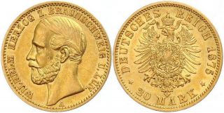 B616 J.203 Braunschweig 20 Mark 1875 Wilhelm GOLD