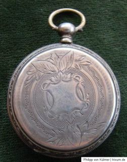 Alte Schlüssel Taschenuhr Silber um 1860 bemaltes Email Zifferblatt