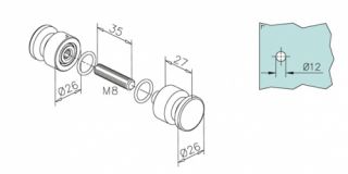 Glastür Knopf, zweiseitig, in Edelstahl gebürstet, bzw. poliert