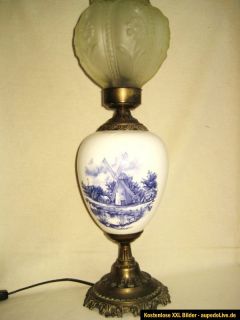 alte Petroleumlampe ca. 1900, Groß 60cm, Messing, Porzellan
