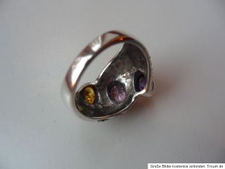 Schöner 925 Silber Ring mit Steine Rosa Lila Gelb Gr 56 Damen