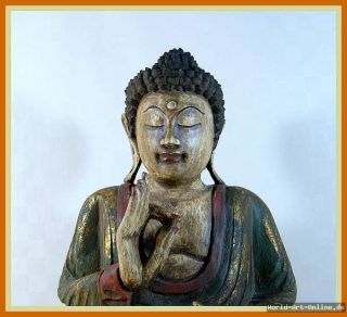 Holz Buddha Skulptur antikfarben Meditation Budda Asien Amoghasiddhi