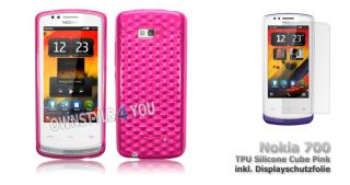 Silikonhuelle Tasche Case Cover fuer Nokia 700 Gratis Folie Cube Pink