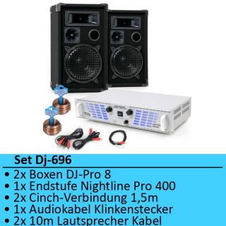 Set PA Boxen Lautsprecher Mikrofon 1200W Verstärker DJ 696